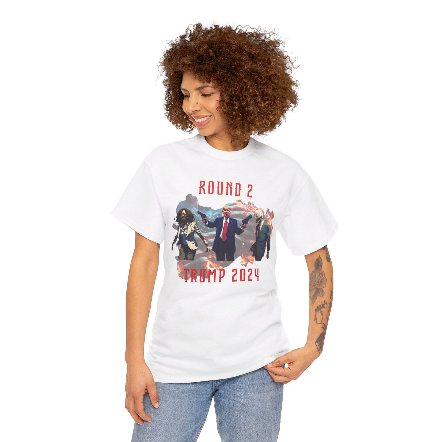 Animated Trump shooting zombies Tee